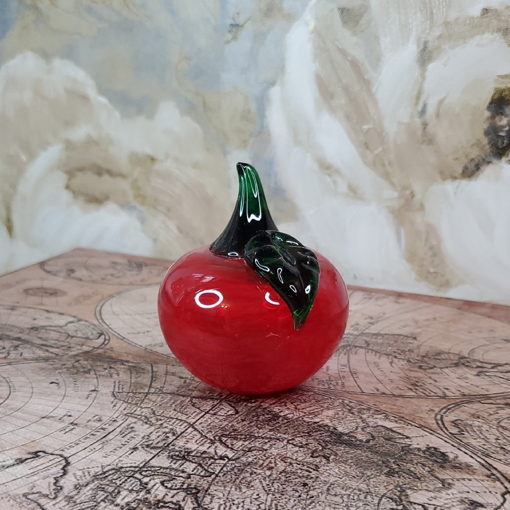 Handcrafted Red Glass Apple Ornament Fruit Bowl Filler Collectible Paperweight